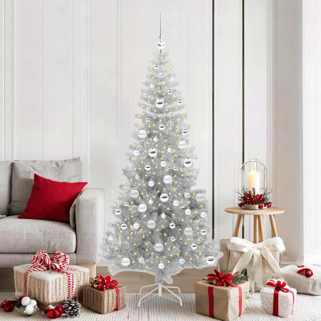 Christmas Tree with LED Light Silver 180 cm PET and Steel