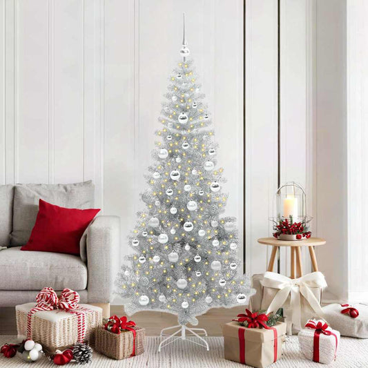 Christmas Tree with LED Light Silver 180 cm PET and Steel