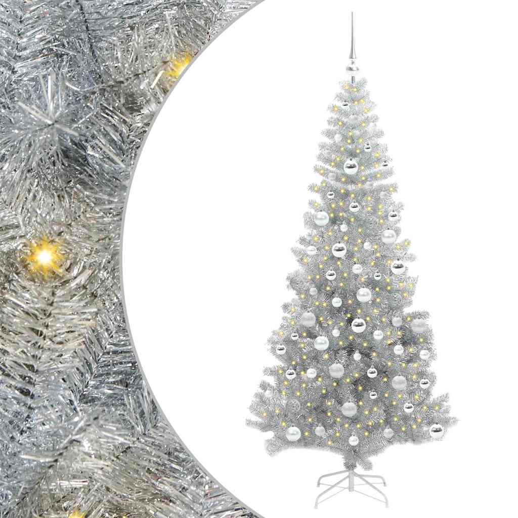 Christmas Tree with LED Light Silver 180 cm PET and Steel
