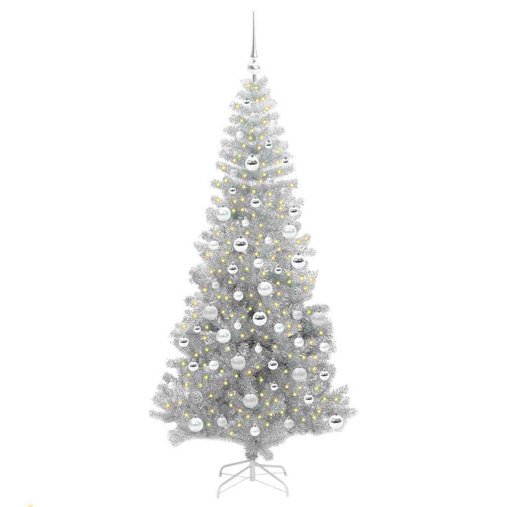 Christmas Tree with LED Light Silver 180 cm PET and Steel