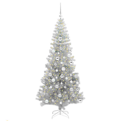 Christmas Tree with LED Light Silver 180 cm PET and Steel