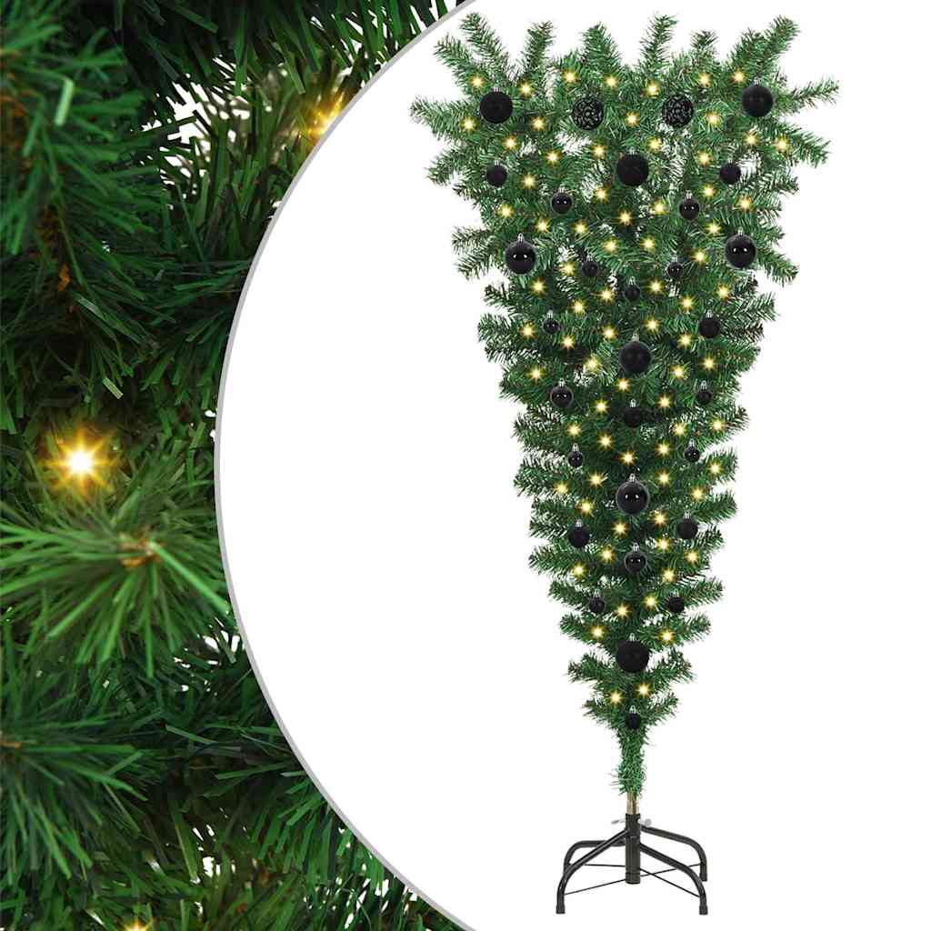 Upside-down Artificial Pre-lit Christmas Tree with Ball Set PVC