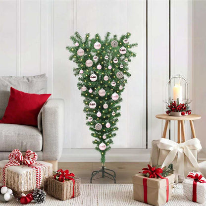 Upside-down Artificial Pre-lit Christmas Tree with Ball Set PVC