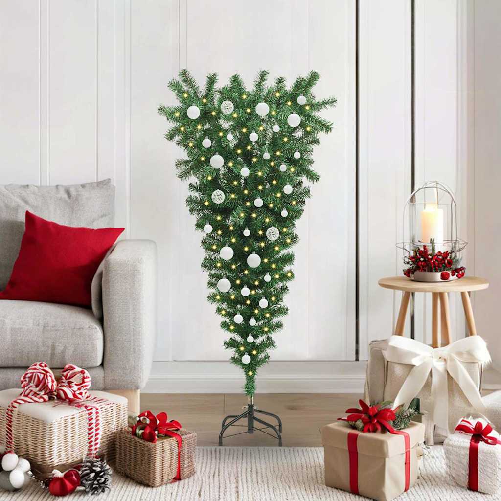 Upside-down Artificial Pre-lit Christmas Tree with Ball Set PVC