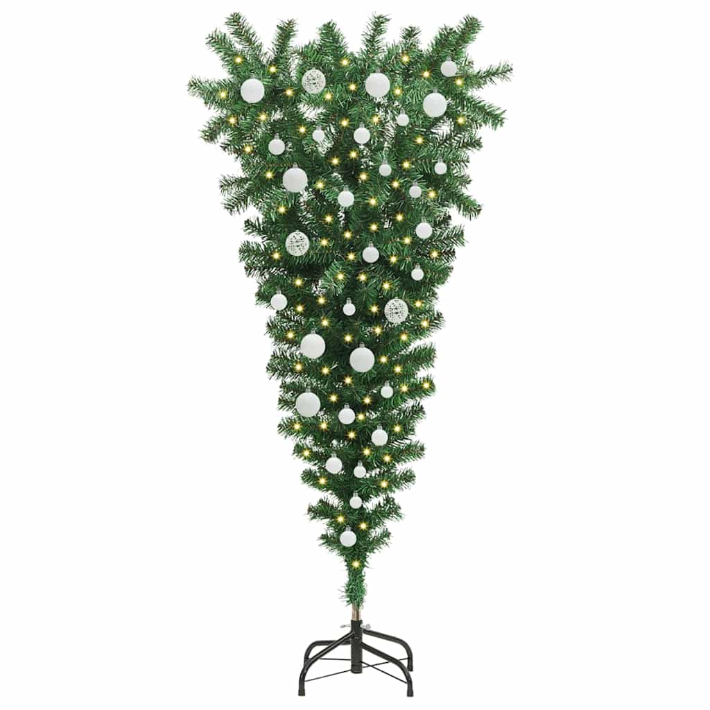 Upside-down Artificial Pre-lit Christmas Tree with Ball Set PVC