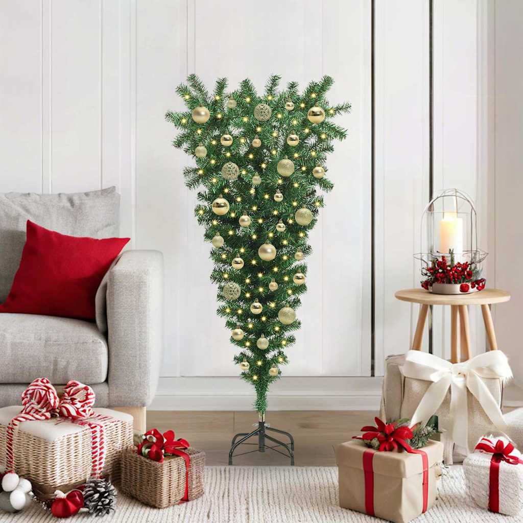 Upside-down Artificial Pre-lit Christmas Tree with Ball Set PVC