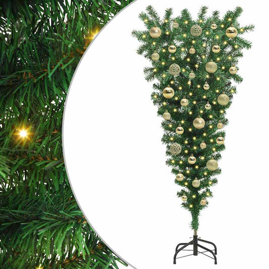 Upside-down Artificial Pre-lit Christmas Tree with Ball Set PVC