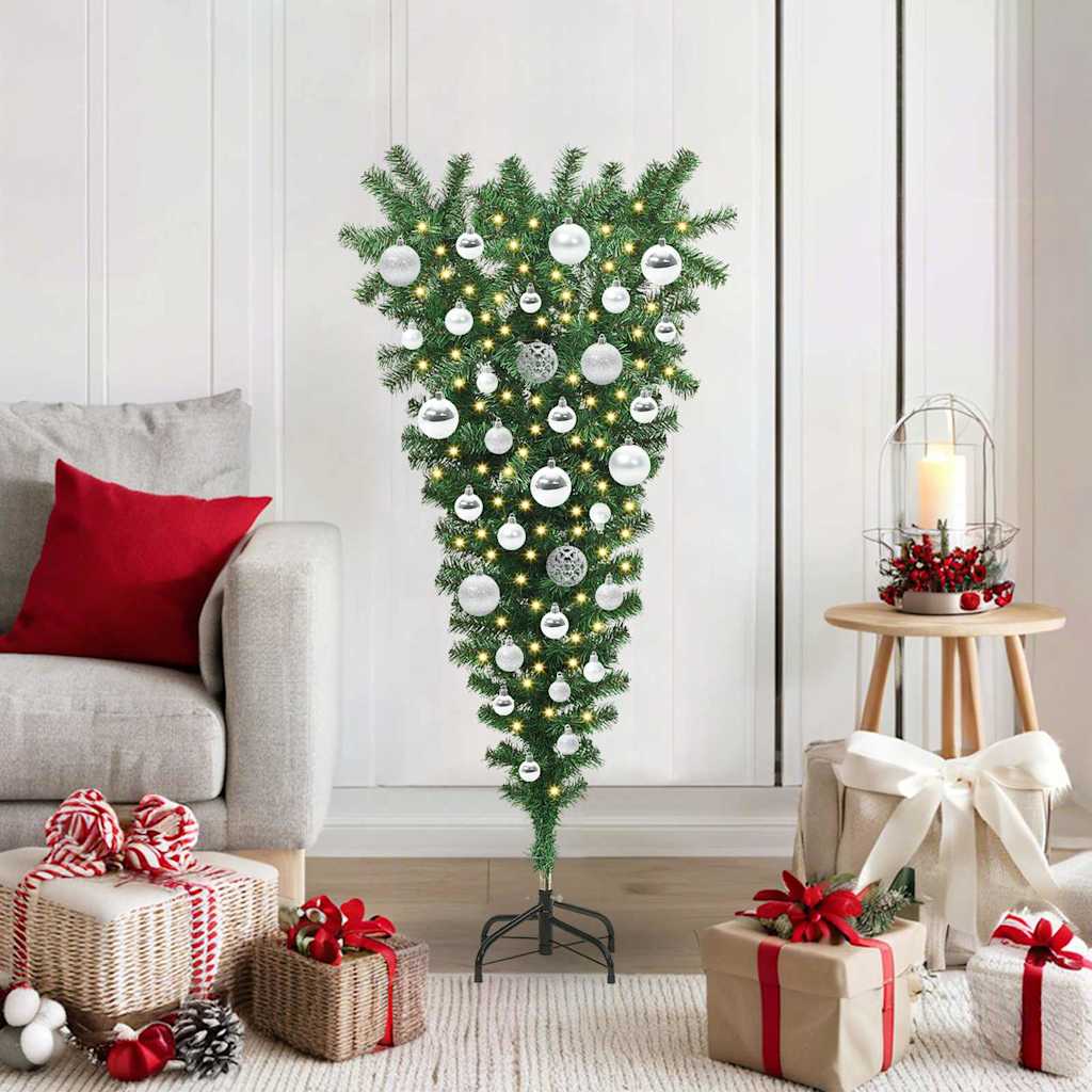 Upside-down Artificial Pre-lit Christmas Tree with Ball Set PVC