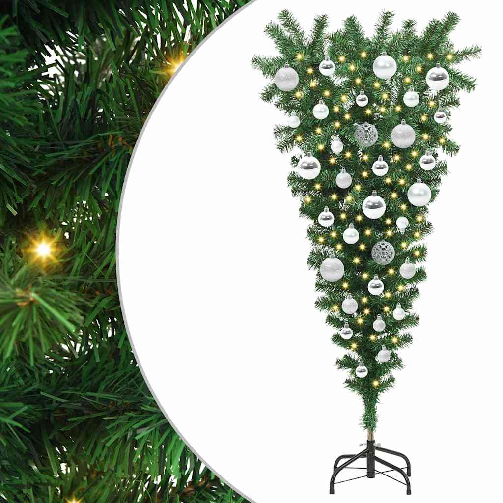 Upside-down Artificial Pre-lit Christmas Tree with Ball Set PVC