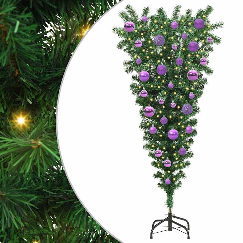 Upside-down Artificial Pre-lit Christmas Tree with Ball Set PVC
