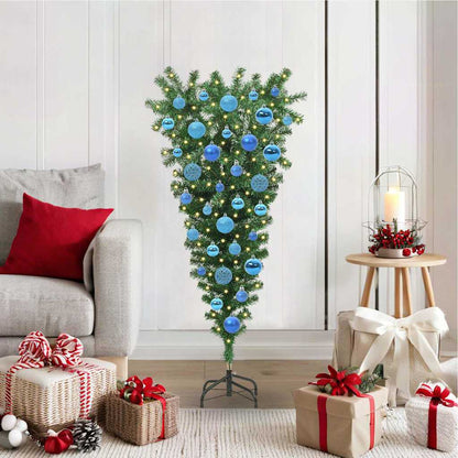 Upside-down Artificial Pre-lit Christmas Tree with Ball Set PVC