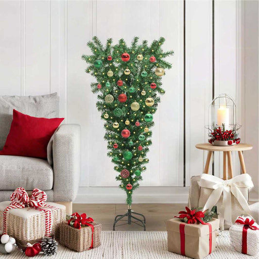 Upside-down Artificial Pre-lit Christmas Tree with Ball Set PVC