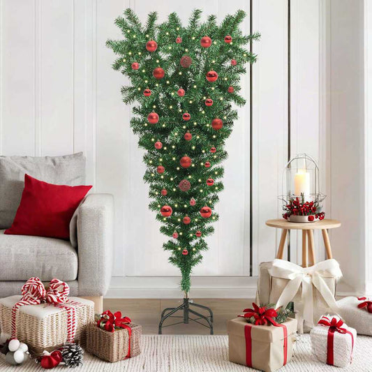 Upside-down Artificial Pre-lit Christmas Tree with Ball Set PVC