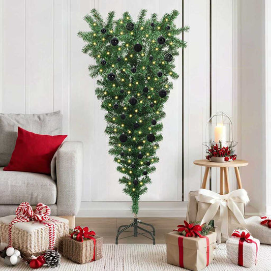 Upside-down Artificial Pre-lit Christmas Tree with Ball Set PVC