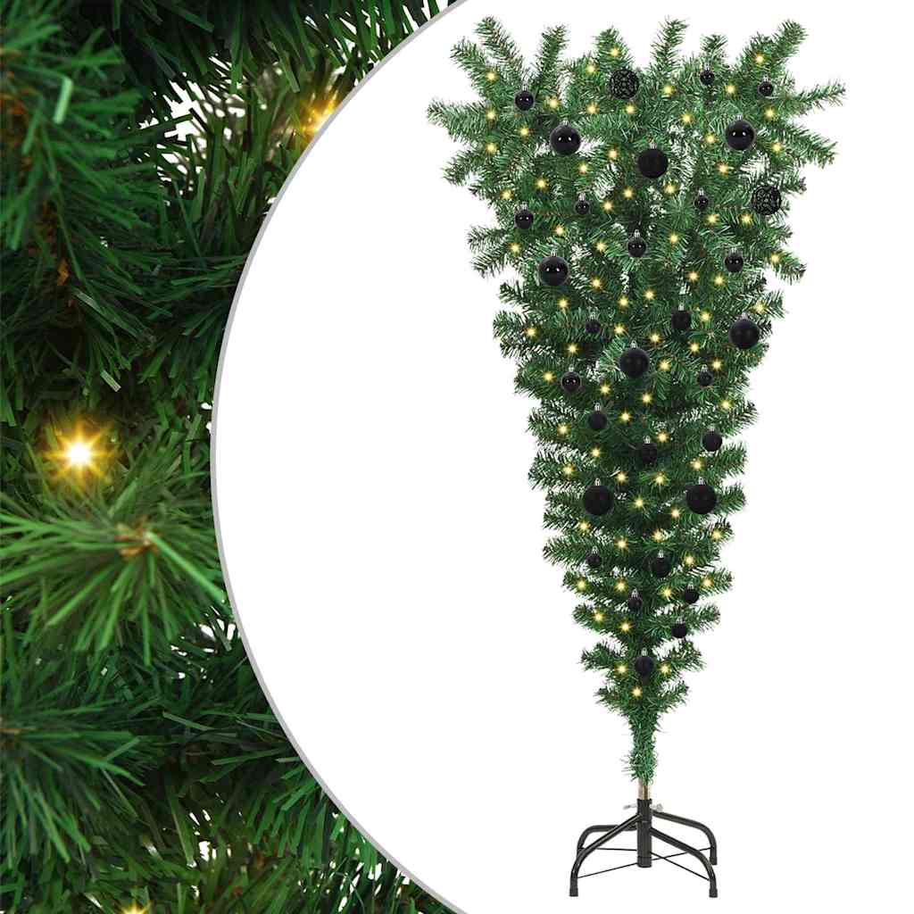 Upside-down Artificial Pre-lit Christmas Tree with Ball Set PVC