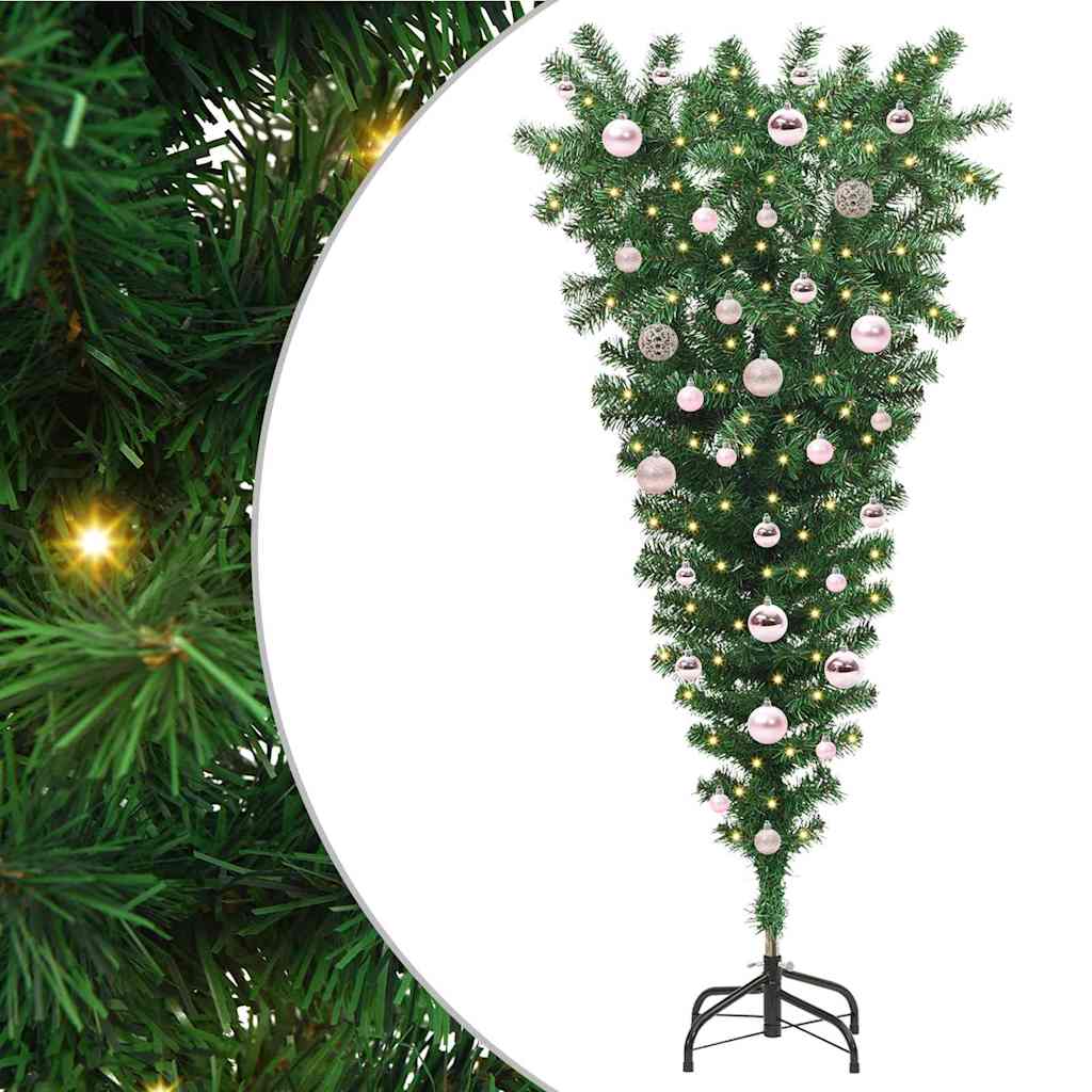 Upside-down Artificial Pre-lit Christmas Tree with Ball Set PVC