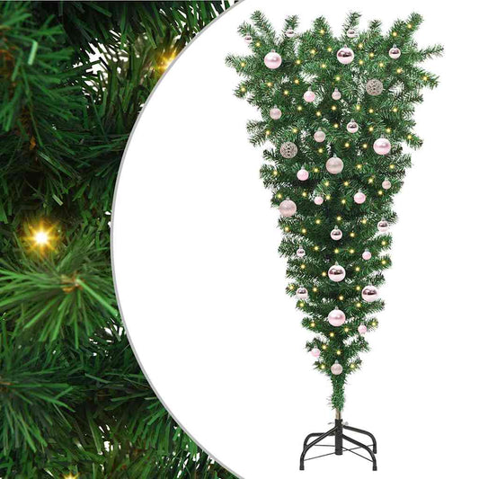 Upside-down Artificial Pre-lit Christmas Tree with Ball Set PVC