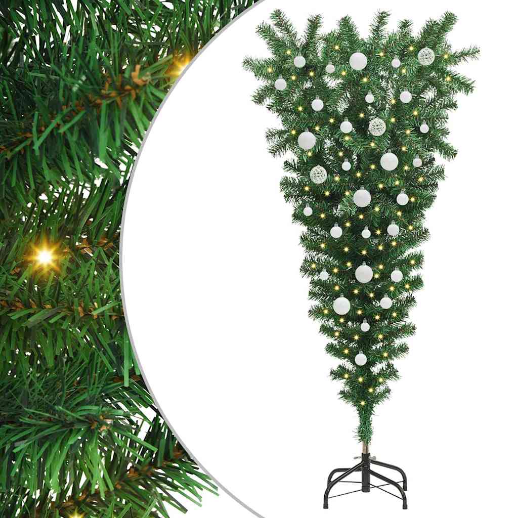 Upside-down Artificial Pre-lit Christmas Tree with Ball Set PVC