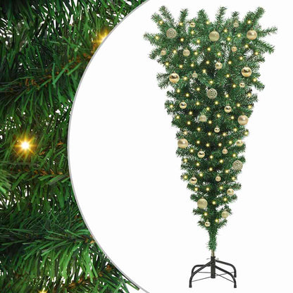 Upside-down Artificial Pre-lit Christmas Tree with Ball Set PVC
