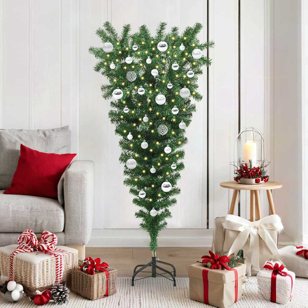 Upside-down Artificial Pre-lit Christmas Tree with Ball Set PVC