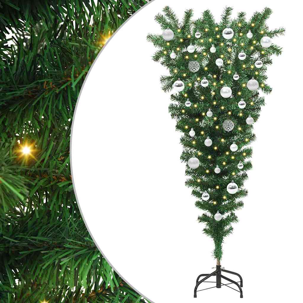 Upside-down Artificial Pre-lit Christmas Tree with Ball Set PVC