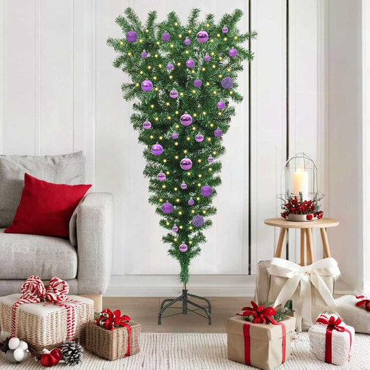 Upside-down Artificial Pre-lit Christmas Tree with Ball Set PVC