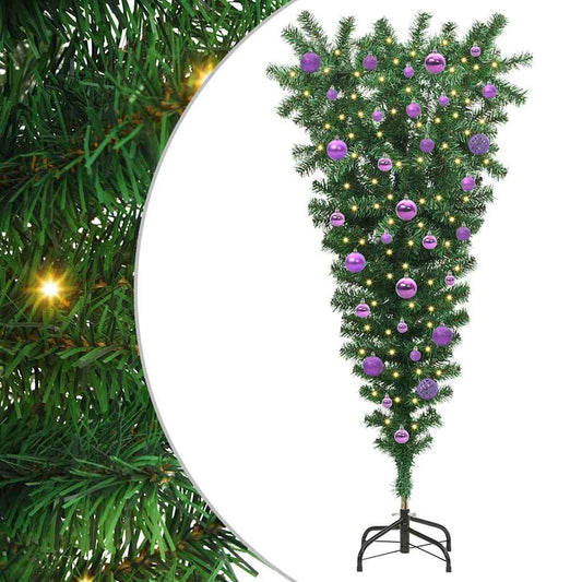 Upside-down Artificial Pre-lit Christmas Tree with Ball Set PVC
