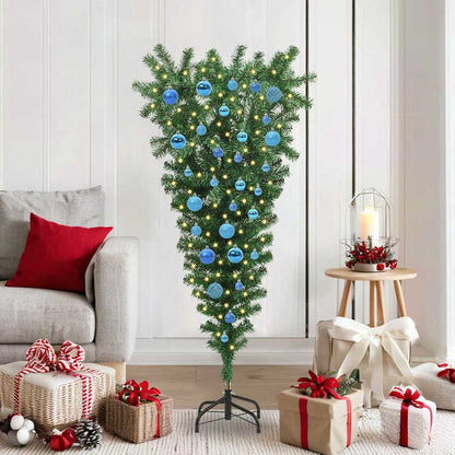 Upside-down Artificial Pre-lit Christmas Tree with Ball Set PVC