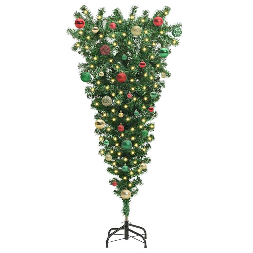 Upside-down Artificial Pre-lit Christmas Tree with Ball Set PVC