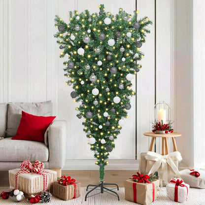 Upside-down Artificial Pre-lit Christmas Tree with Ball Set PVC
