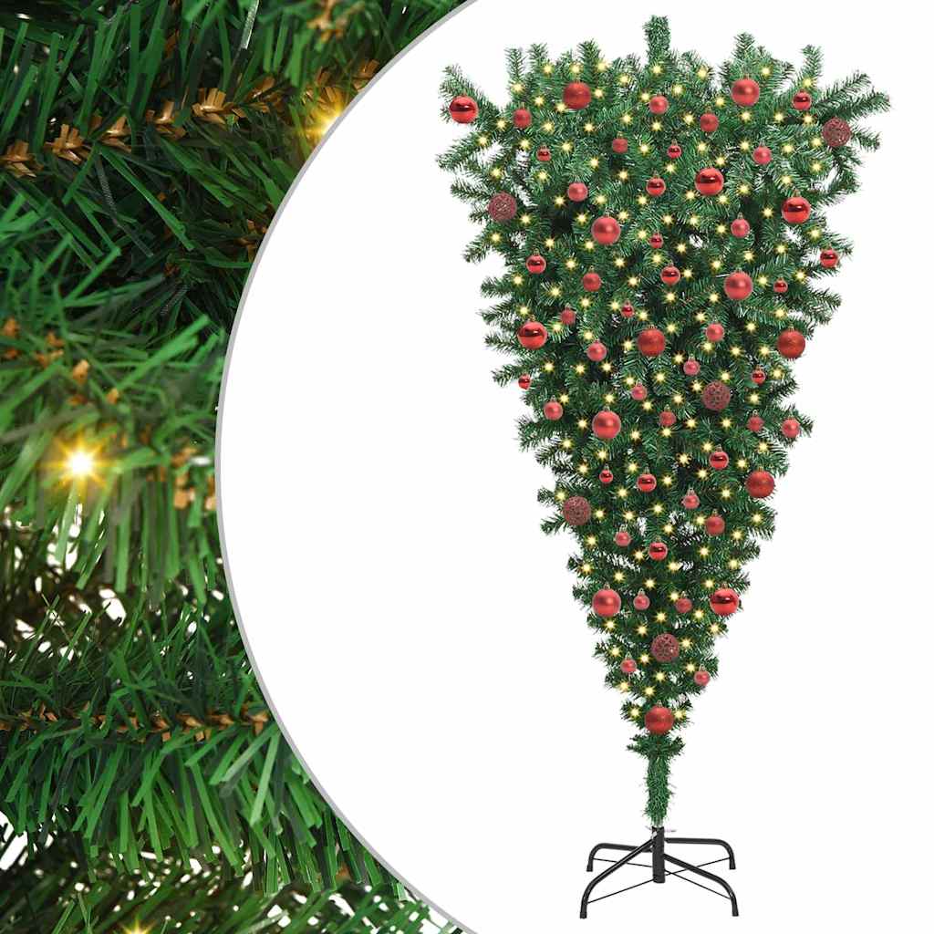 Upside-down Artificial Pre-lit Christmas Tree with Ball Set PVC
