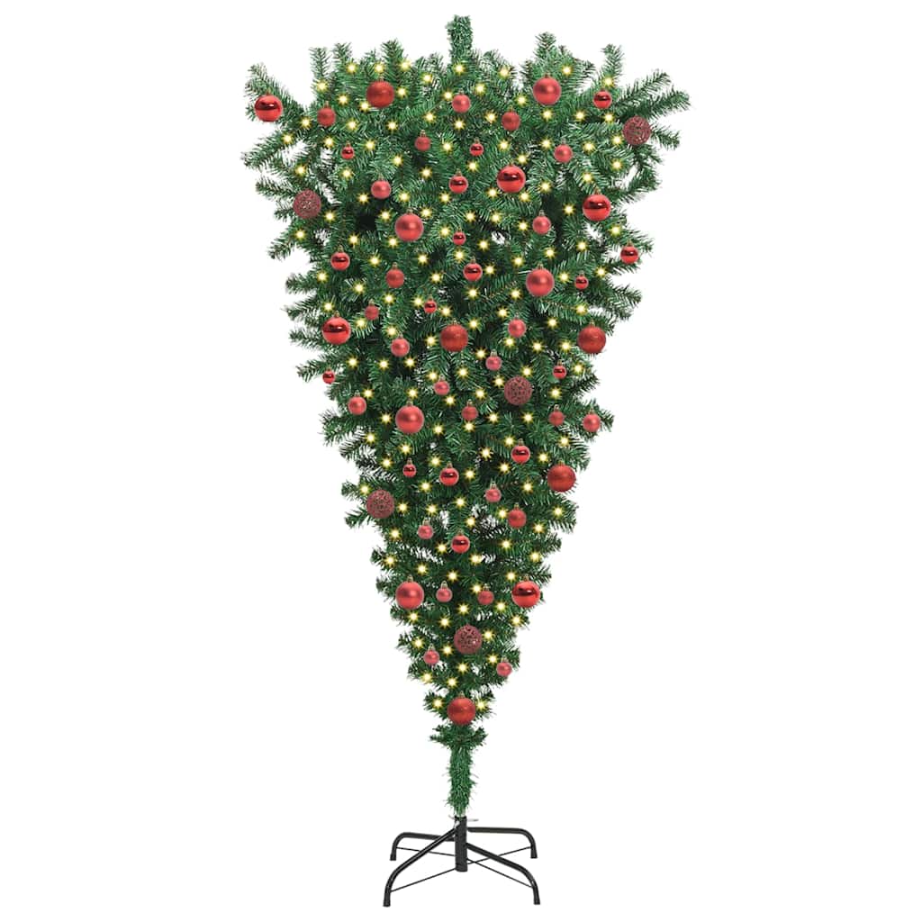 Upside-down Artificial Pre-lit Christmas Tree with Ball Set PVC