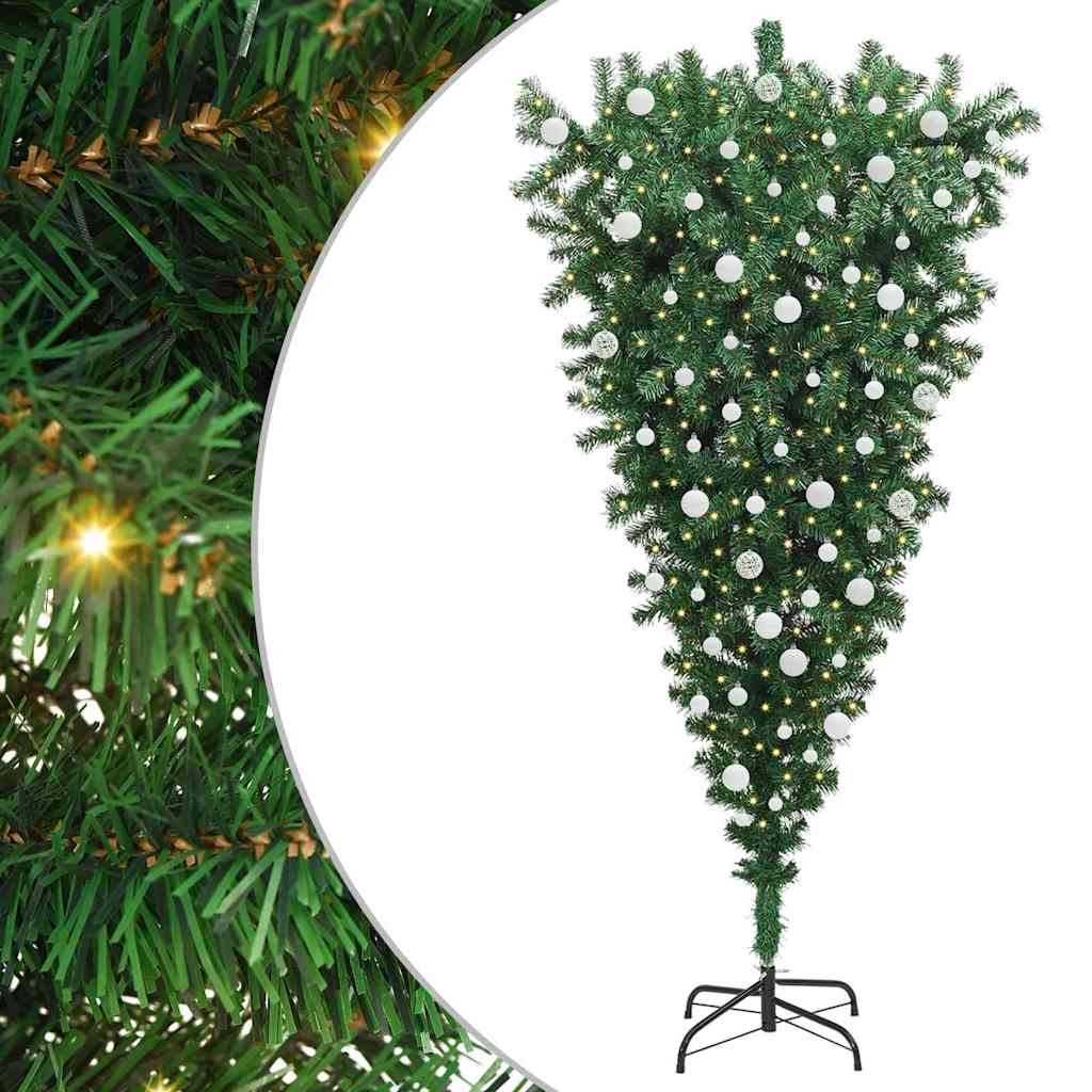 Upside-down Artificial Pre-lit Christmas Tree with Ball Set PVC