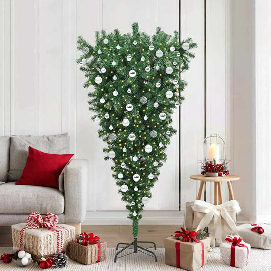 Upside-down Artificial Pre-lit Christmas Tree with Ball Set PVC