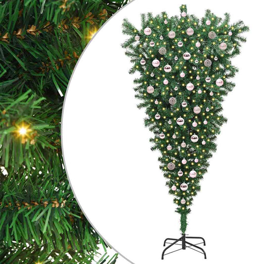 Upside-down Artificial Pre-lit Christmas Tree with Ball Set PVC