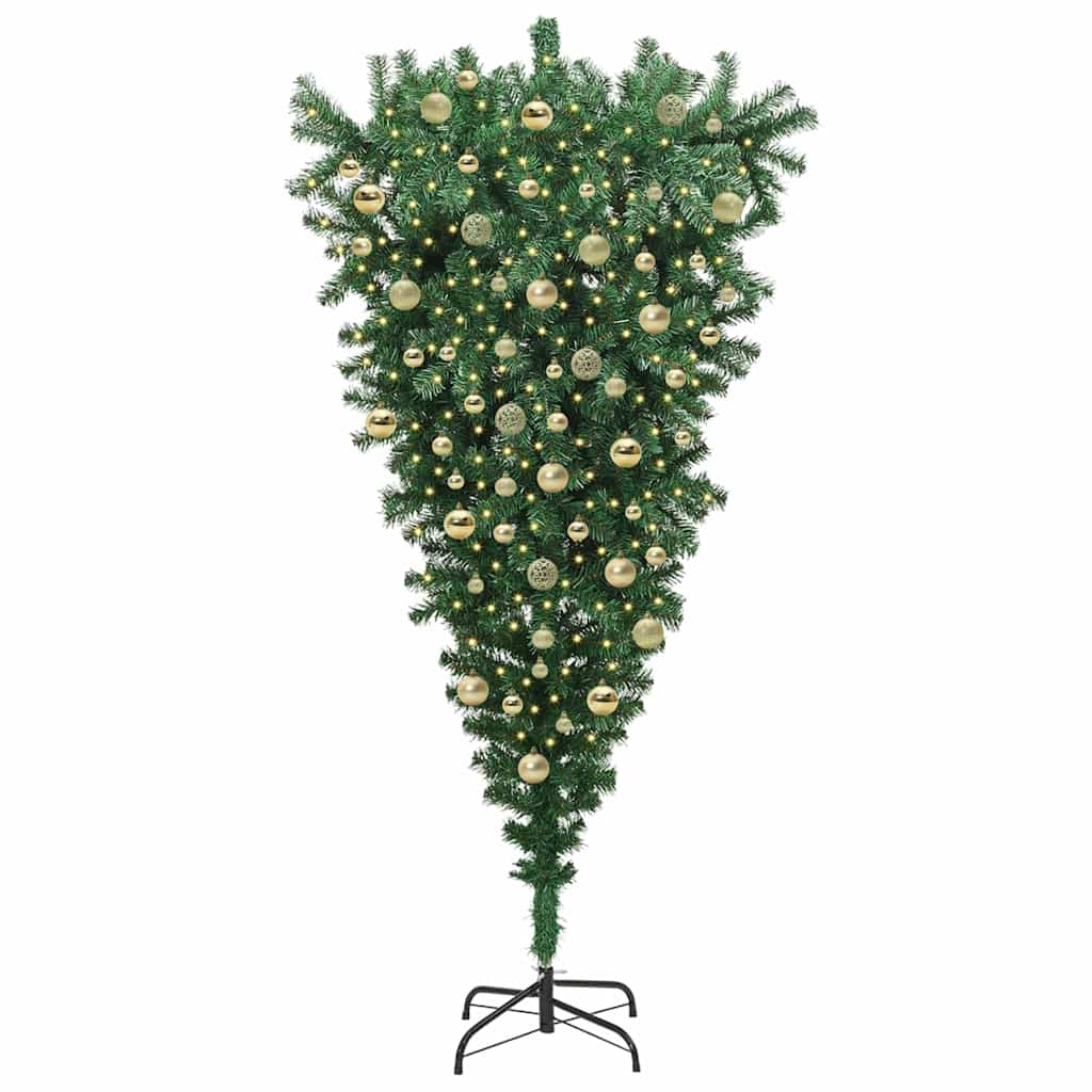 Upside-down Artificial Pre-lit Christmas Tree with Ball Set PVC