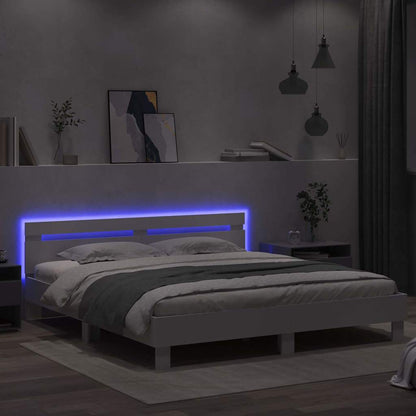 Bed Frame with LED White 193 x 203 cm Engineered Wood