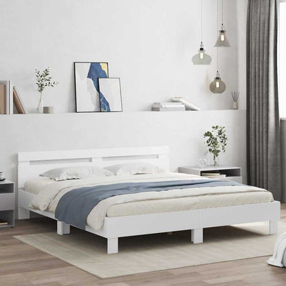 Bed Frame with LED White 193 x 203 cm Engineered Wood