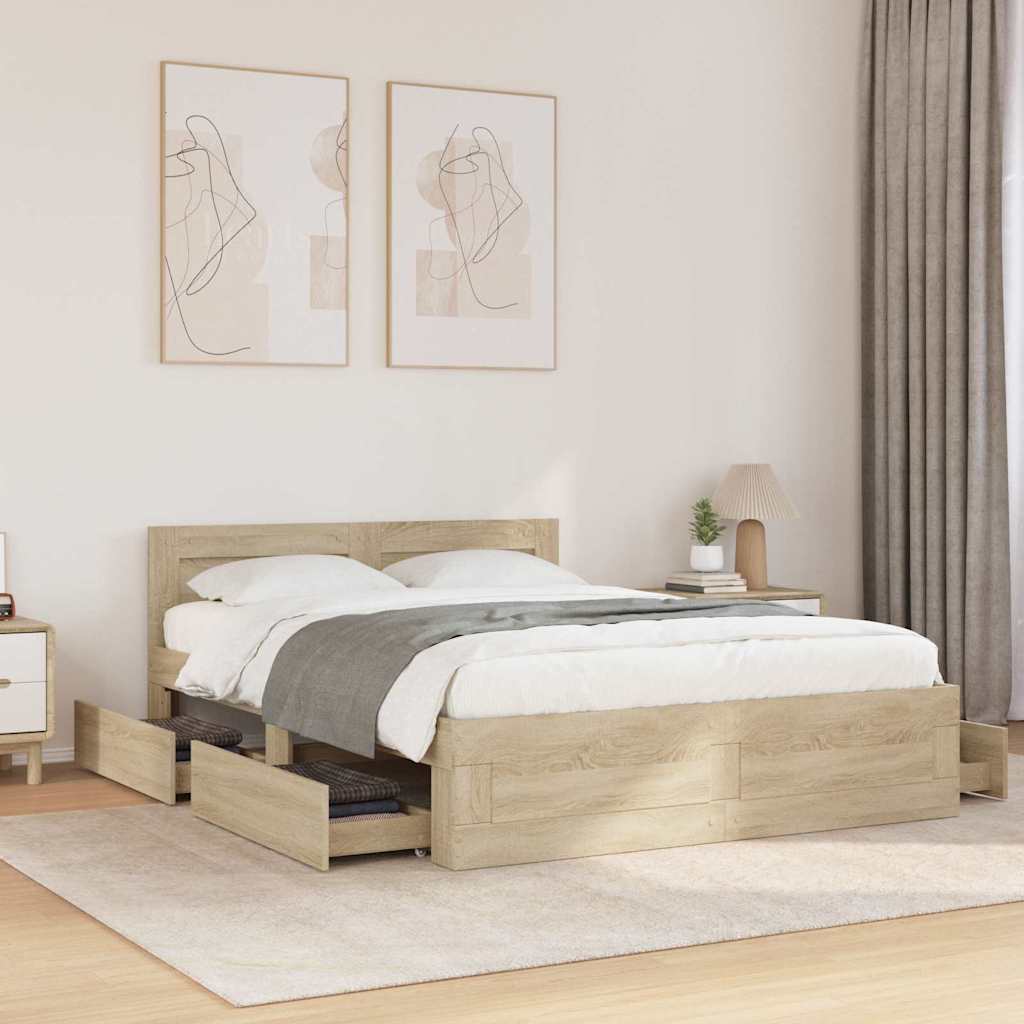 Bed Frame with Drawer Sonoma 137 x 188 cm Engineered Wood