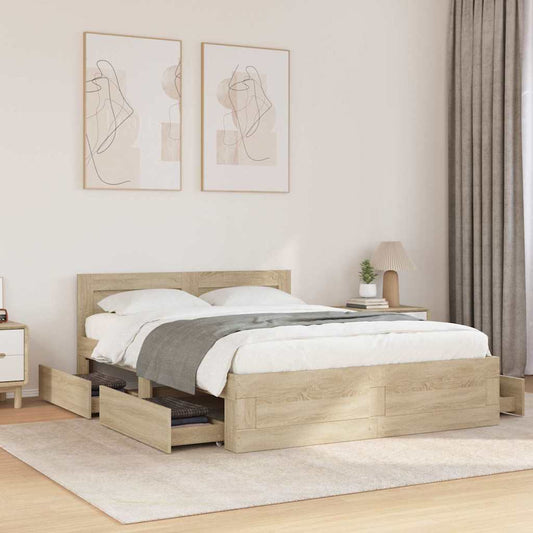 Bed Frame with Drawer Sonoma 137 x 188 cm Engineered Wood
