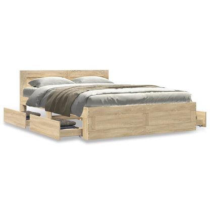 Bed Frame with Drawer Sonoma 137 x 188 cm Engineered Wood