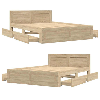 Bed Frame with Drawer Sonoma 137 x 188 cm Engineered Wood