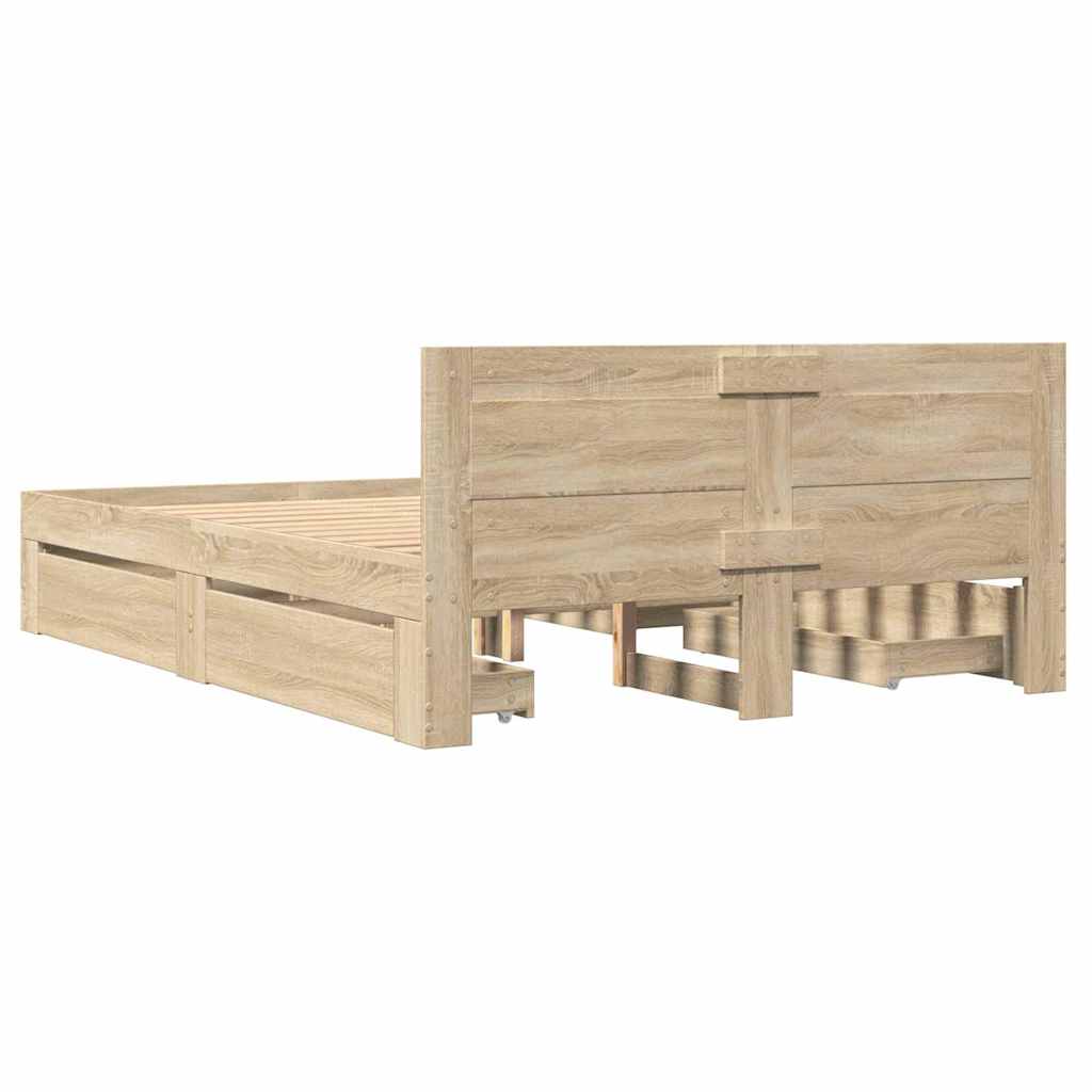 Bed Frame with Drawer Sonoma 137 x 188 cm Engineered Wood