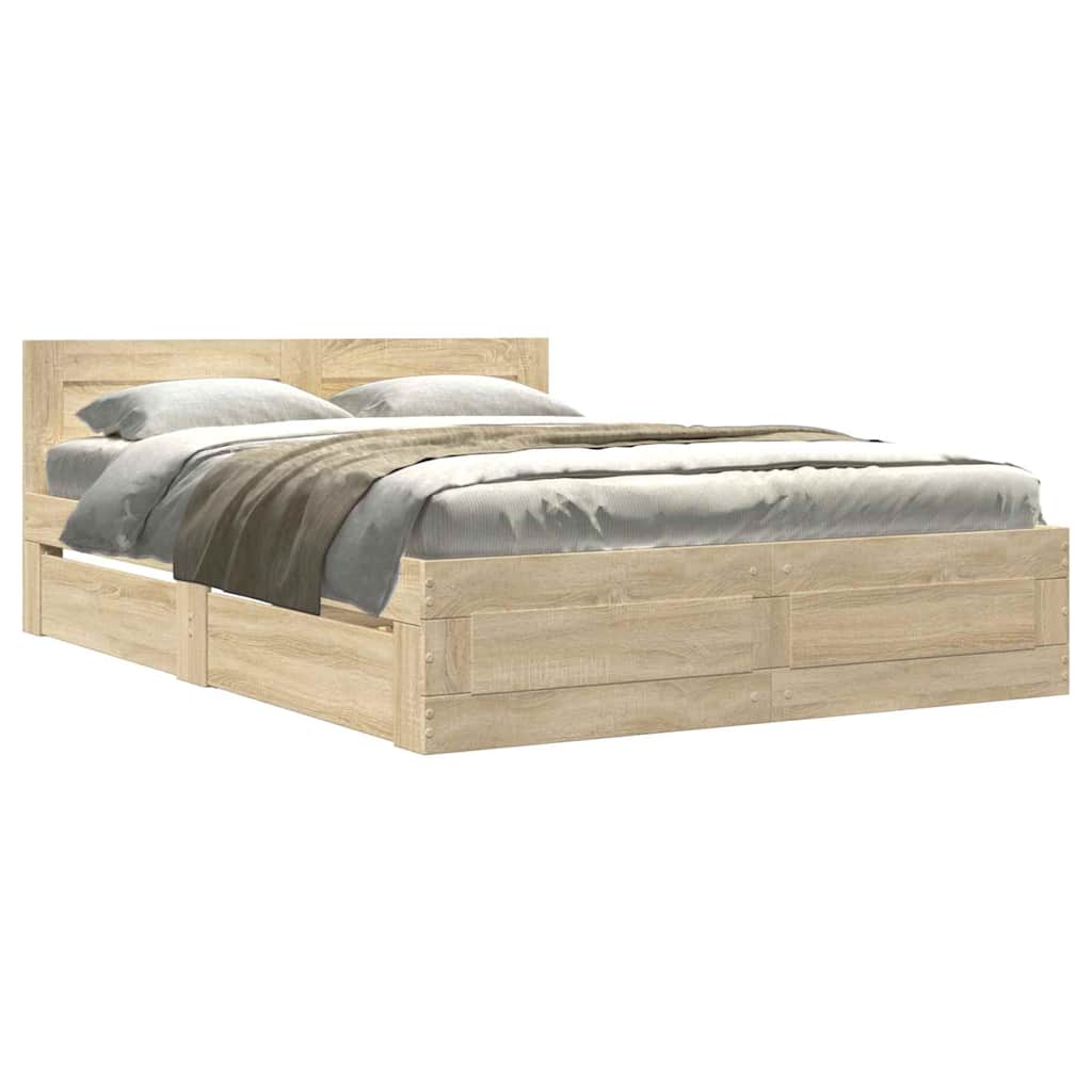 Bed Frame with Drawer Sonoma 137 x 188 cm Engineered Wood