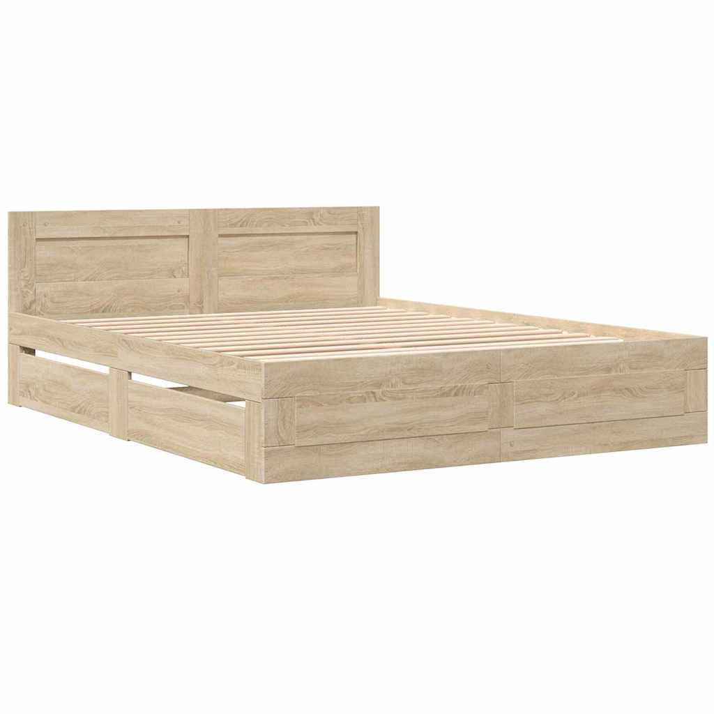 Bed Frame with Drawer 2 pcs Sonoma 153 x 203 cm Engineered Wood