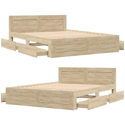 Bed Frame with Drawer 2 pcs Sonoma 153 x 203 cm Engineered Wood