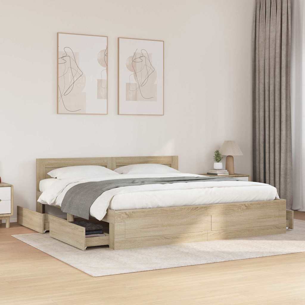 Bed Frame with Drawer Sonoma 193 x 203 cm Engineered Wood