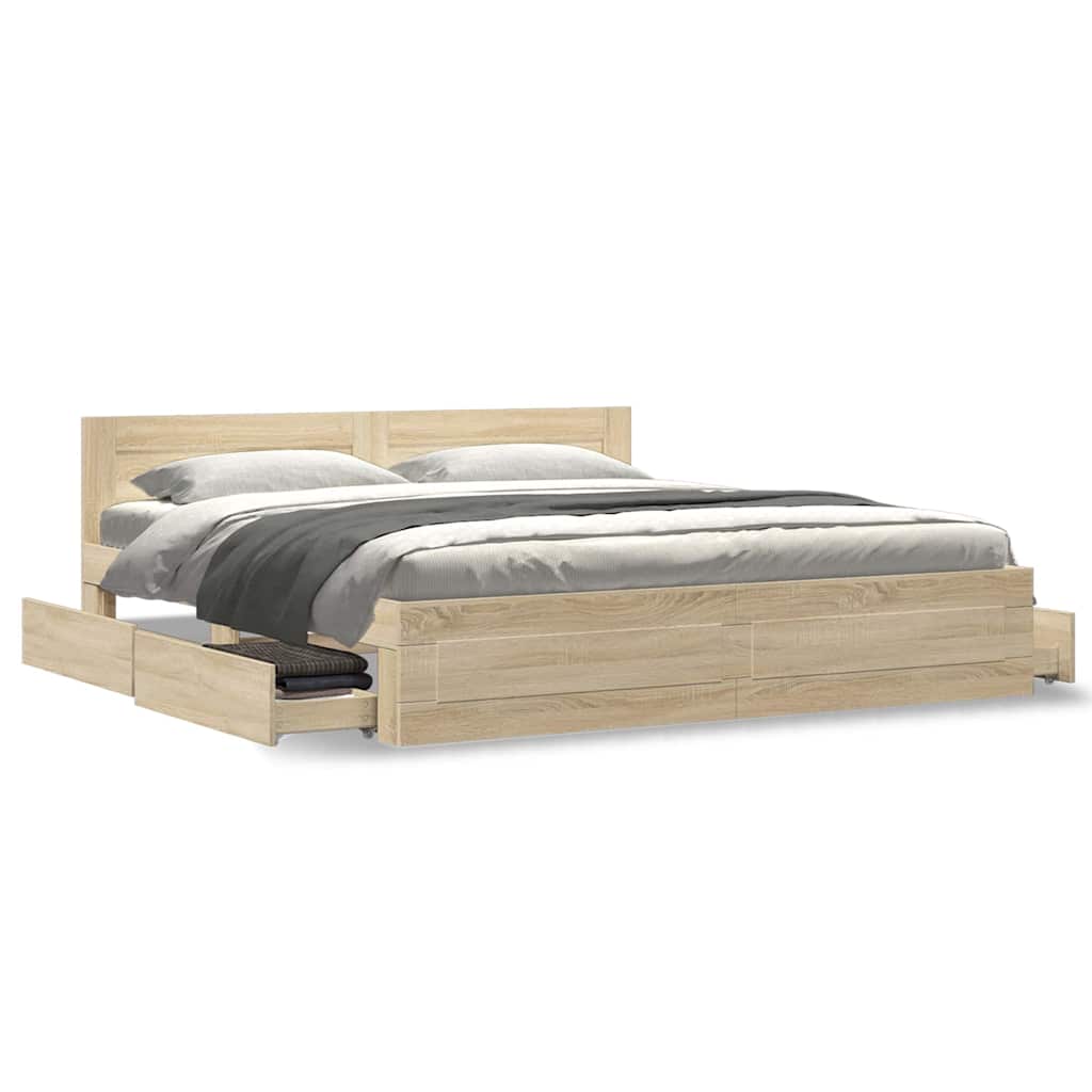 Bed Frame with Drawer Sonoma 193 x 203 cm Engineered Wood