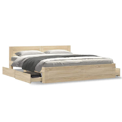 Bed Frame with Drawer Sonoma 193 x 203 cm Engineered Wood