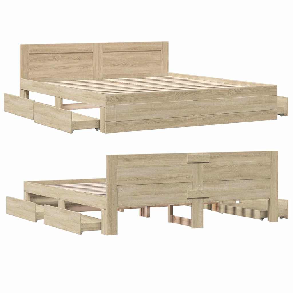 Bed Frame with Drawer Sonoma 193 x 203 cm Engineered Wood